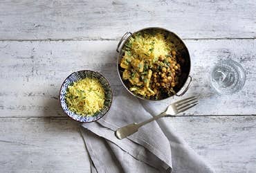 Coconut Fish and Saag Chhole with Pulao Rice