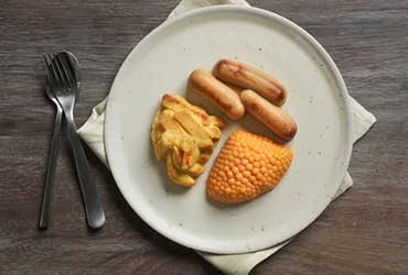 Level 4 apetito Texture Modified meal Sausage chips and beans